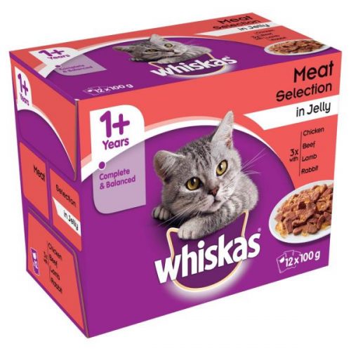 Whiskas 1+ Cat Pouch Meat Selection in Jelly (12Pk)